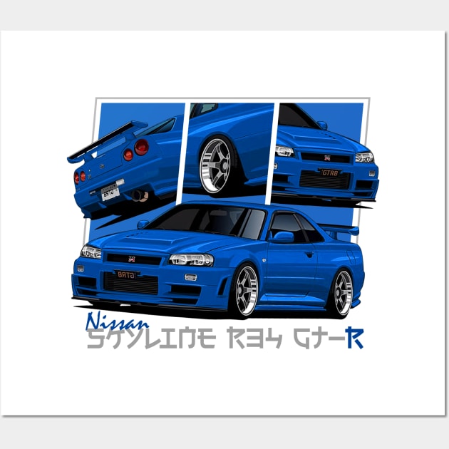 Nissan Skyline r34 GTR Blue, JDM Car Wall Art by T-JD